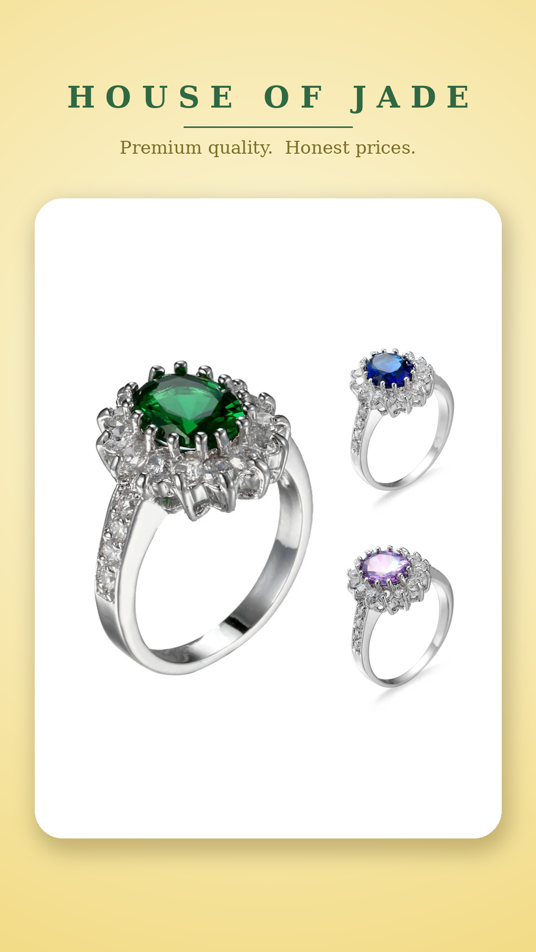 House of Jade™ Emerald-Style Crystal Ring – Silver-Tone Statement Ring
