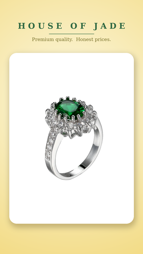 House of Jade™ Emerald-Style Crystal Ring – Silver-Tone Statement Ring